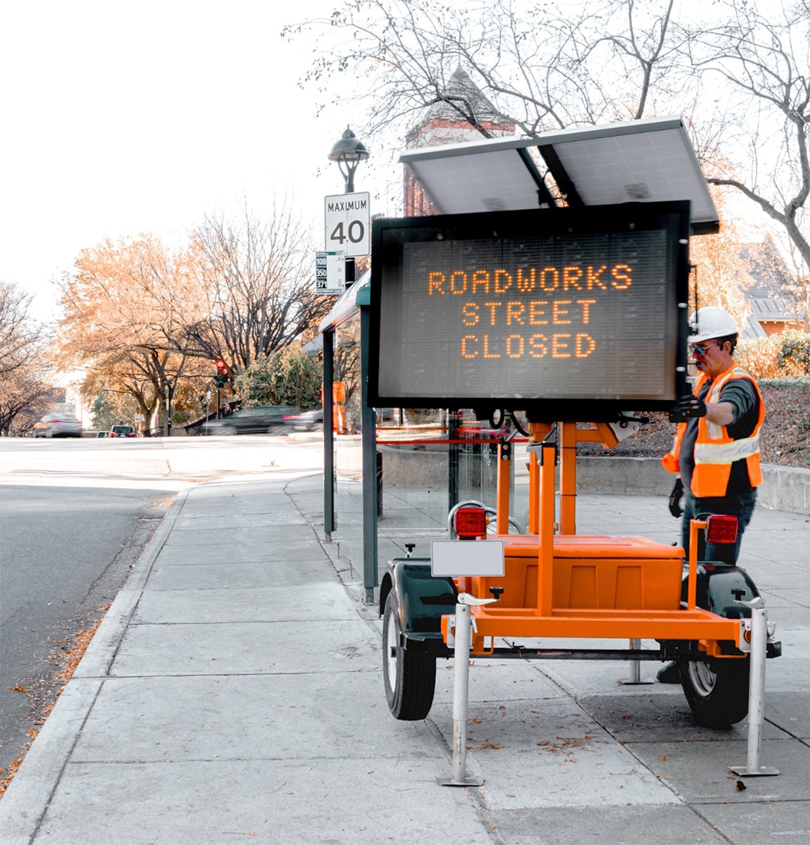 Message sign on a work zone