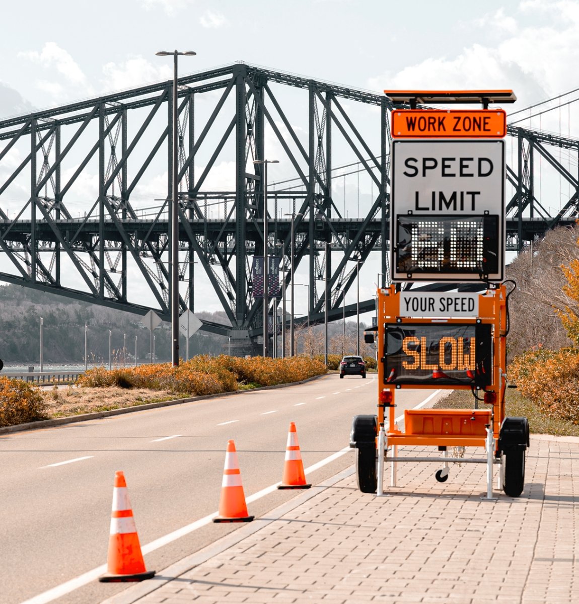 Speed sign on a work zone